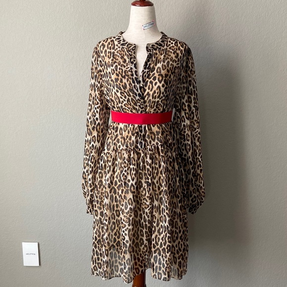 ❌SOLD❌ Chiffon Leopard-print Puff-sleeved Dress - Picture 4 of 16